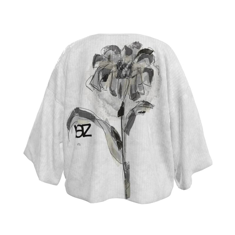 Designer ''Black & White Flower'' Kimono Blazer