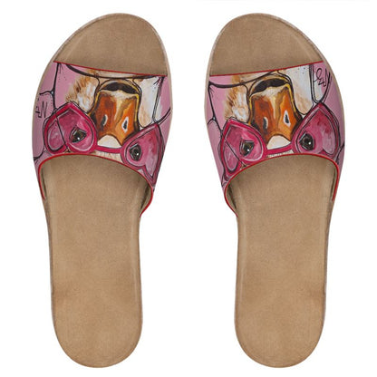 Designer leather sliders ''Int'' Kunst