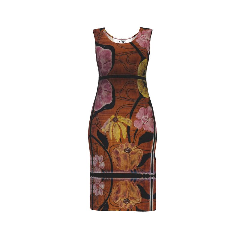 Robe moulante "Floral Flow" de designer - Robe d'art sans manches