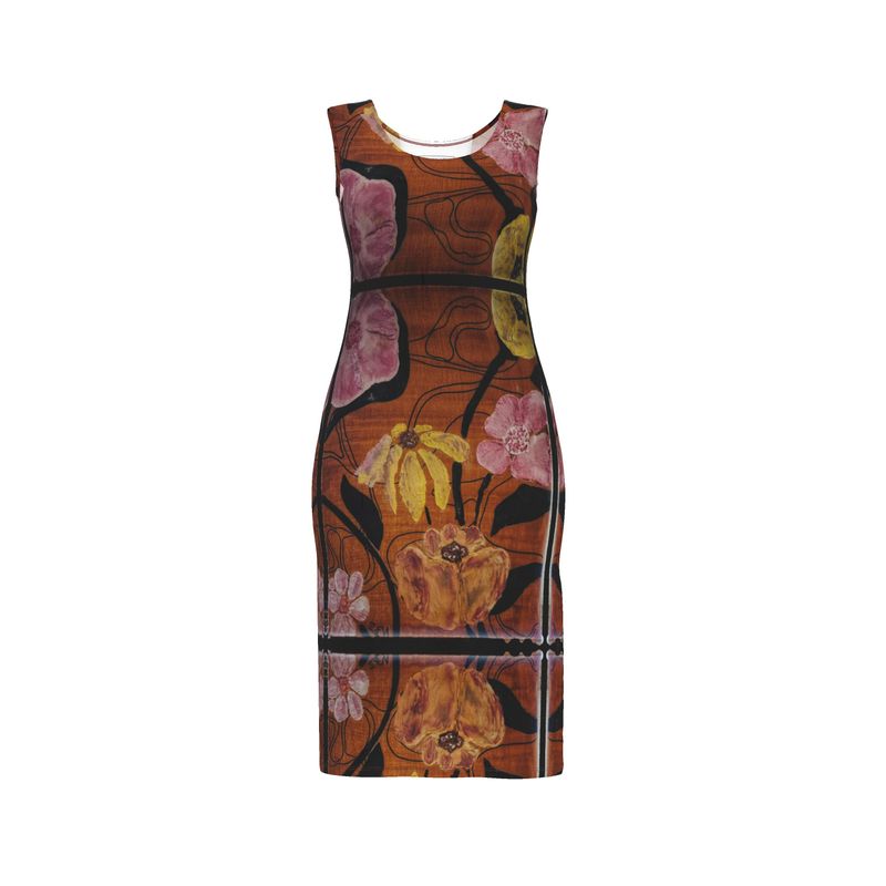 Robe moulante "Floral Flow" de designer - Robe d'art sans manches