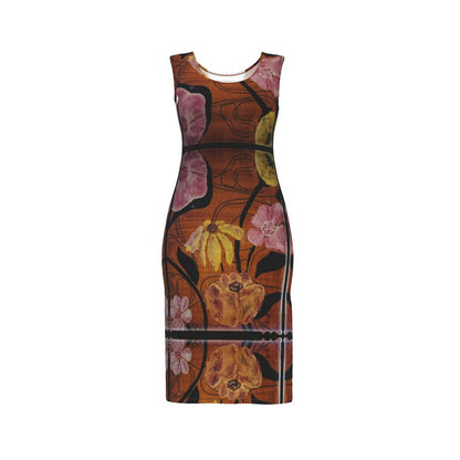 Robe moulante "Floral Flow" de designer - Robe d'art sans manches
