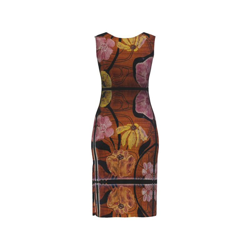 Robe moulante "Floral Flow" de designer - Robe d'art sans manches