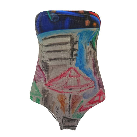 Designer Bandeau Badeanzug „Urban Lines“ - Strapless Swimsuit von Naz