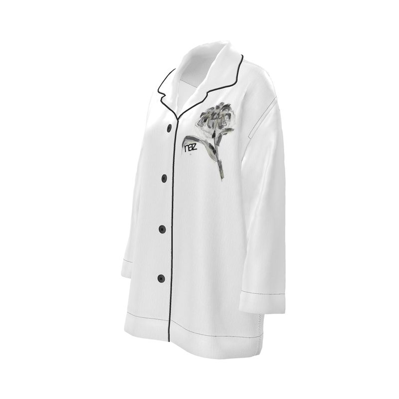 Designer '' Black & White Flower'' Luxus Pyjama
