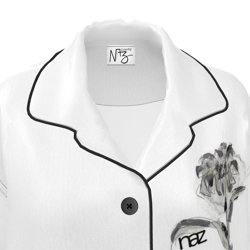 Designer '' Black & White Flower'' Luxus Pyjama