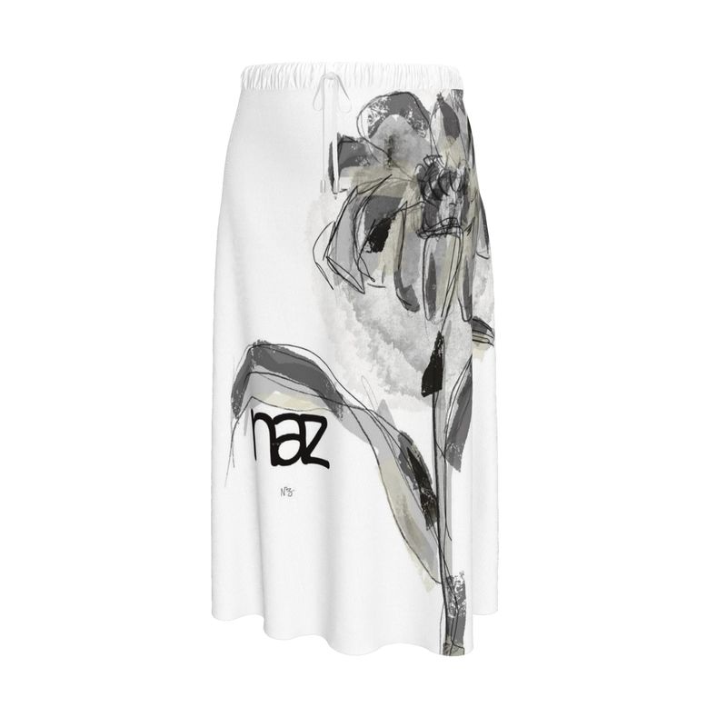 Designer Midi Skirt ''Black & White Flower''