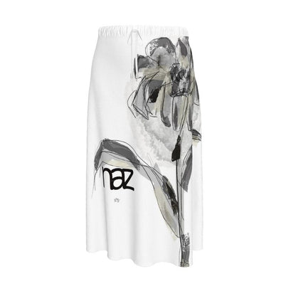Designer Midi Skirt ''Black & White Flower''
