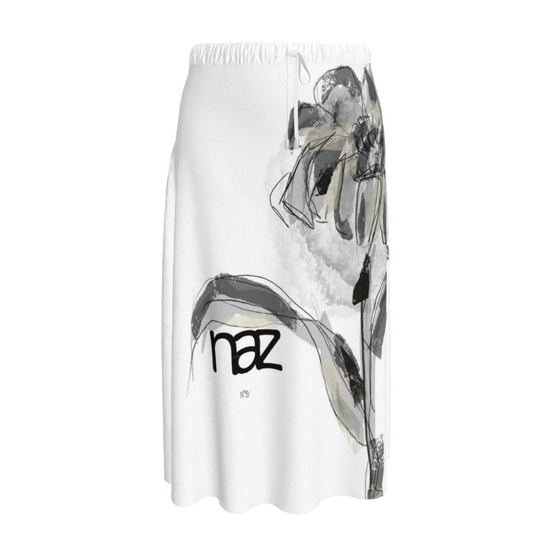 Designer Midi Skirt ''Black & White Flower''