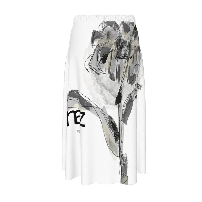 Designer Midi Skirt ''Black & White Flower''