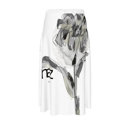 Designer Midi Skirt ''Black & White Flower''