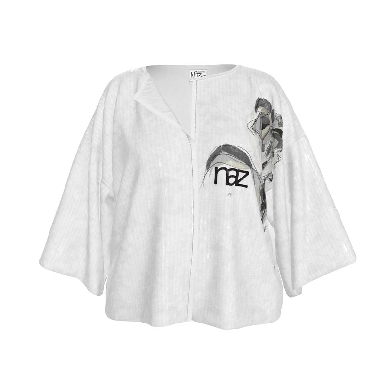 Designer ''Black & White Flower'' Kimono Blazer