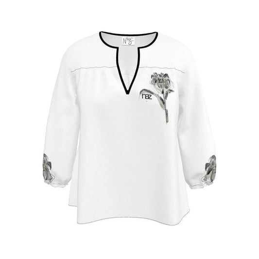 Designer ''Black & White Flower'' Bluse