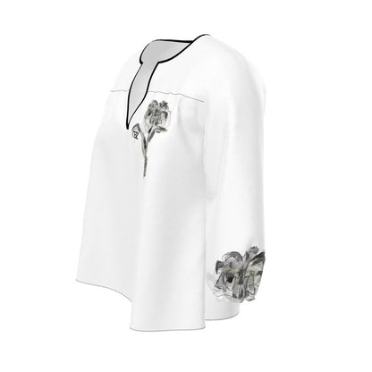 Designer ''Black & White Flower'' Bluse