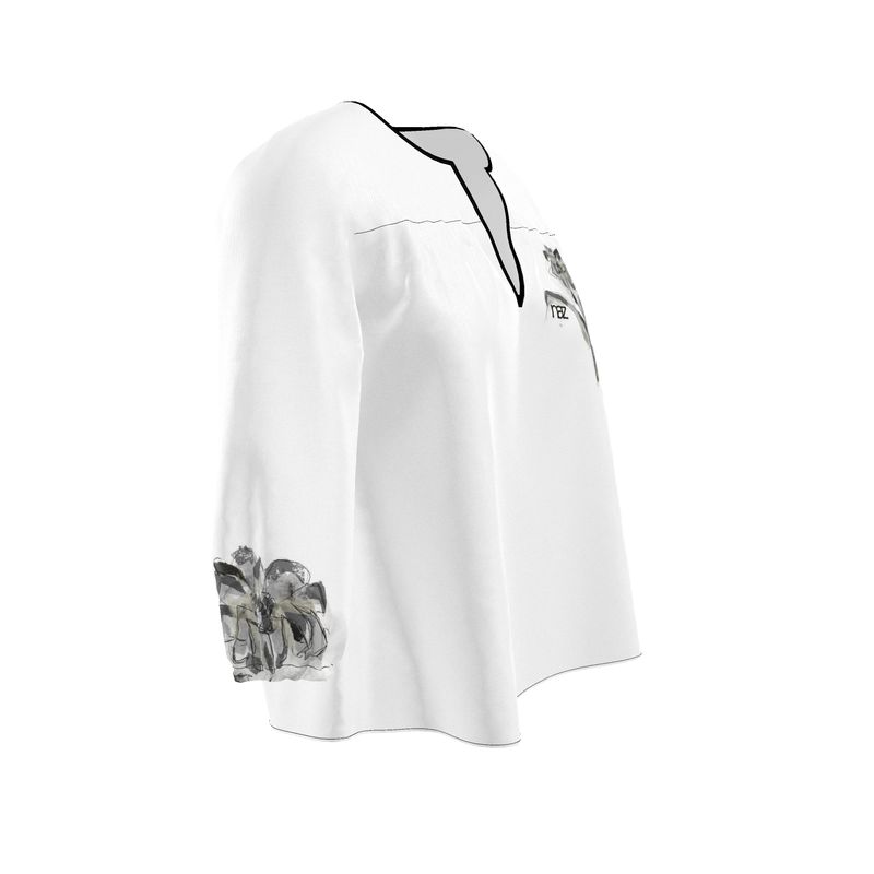Designer ''Black & White Flower'' Bluse