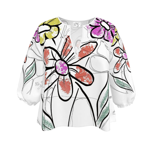 Designer Womens Blouse Flower Art