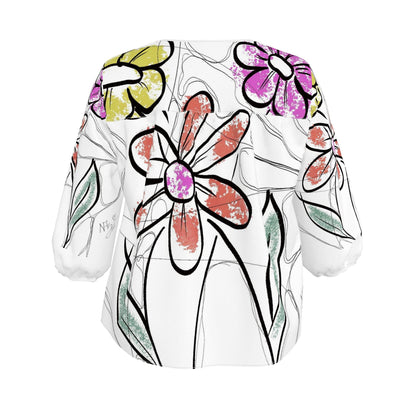 Designer Womens Blouse Flower Art