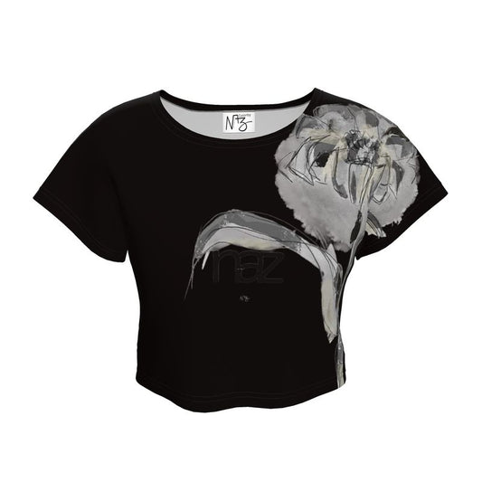 Crop top de créateur « Fleur noire et blanche »